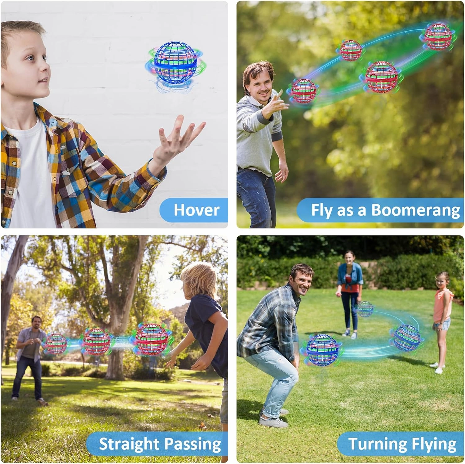 2024 Flying Orb Ball Toy, Cosmic Globe Boomerang Hover Ball Galactic Fidget Spinner, Hand Drone Orbit, Cool Toys Gift for 6 7 8 9 10  Year Old Boys Girls Teens Outdoor Toys (Blue Red)