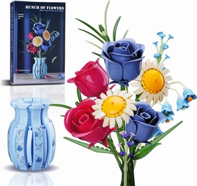 2025 Building Blocks Flower Bouquet Kit - 787PCs Creative Construction Set with Purple/Red Roses, Sunflowers, Lavender & Art Vase, DIY Botanical Toys, Gift for Weddings/Mother's Day