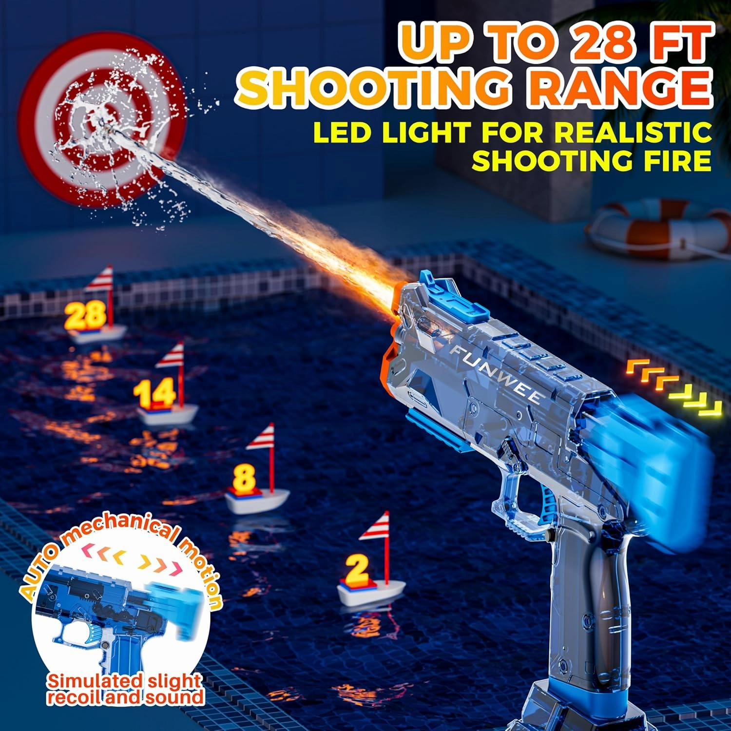 2025 New Upgrade 2 Pack Electric Water Guns, Light Up Full Automatic Squirt Gun High Capacity 500  Water Blasts, Long Range Water Blaster Soaker, Outdoor Pool Auto Water Toy for Adult Kid