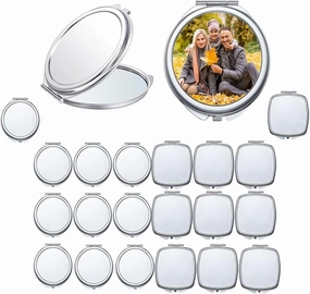 20 Pcs Sublimation Blanks Compact Mirror Bulk Small Gifts for Women DIY Heat Transfer Print Folding Pocket Makeup Mirror Handheld Mirror Round Square Sublimation Mirror for Purse Travel