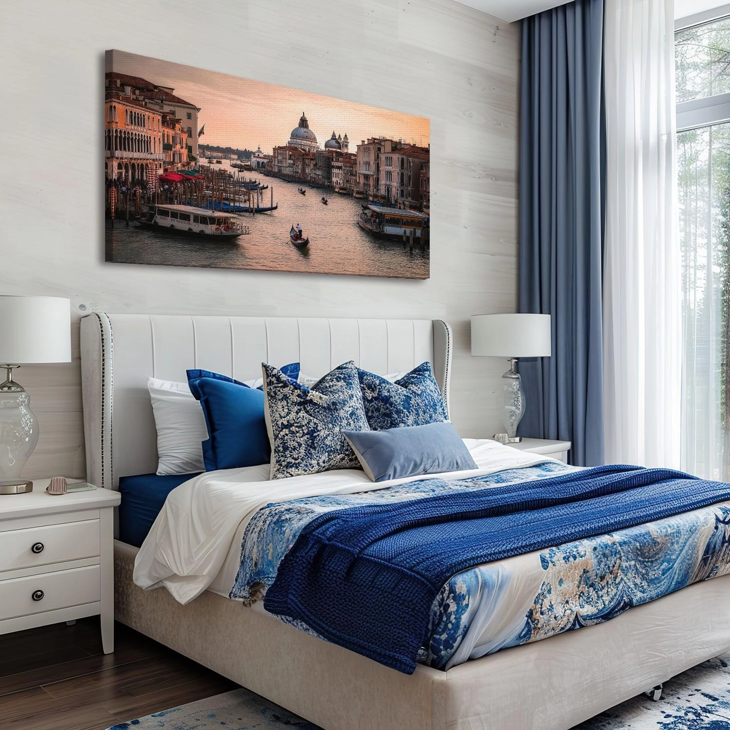 20"x 40" Large Wall Art Scenic grand canal venice gondolas italian waterway traditional boats Painting Picture Print on Canvas Wall Art for Living Room Bedroom Modern Home Wall Decor Framed Artwork