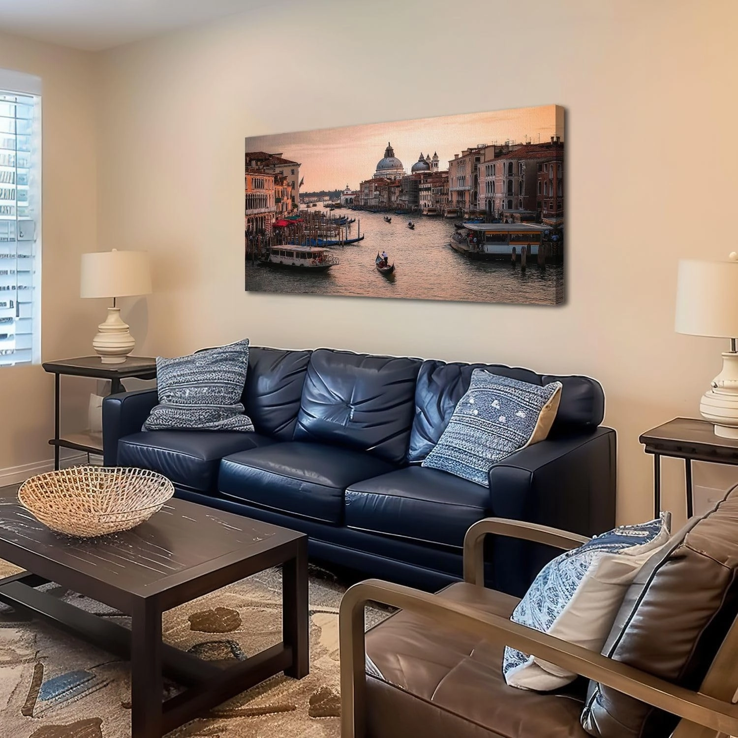 20"x 40" Large Wall Art Scenic grand canal venice gondolas italian waterway traditional boats Painting Picture Print on Canvas Wall Art for Living Room Bedroom Modern Home Wall Decor Framed Artwork