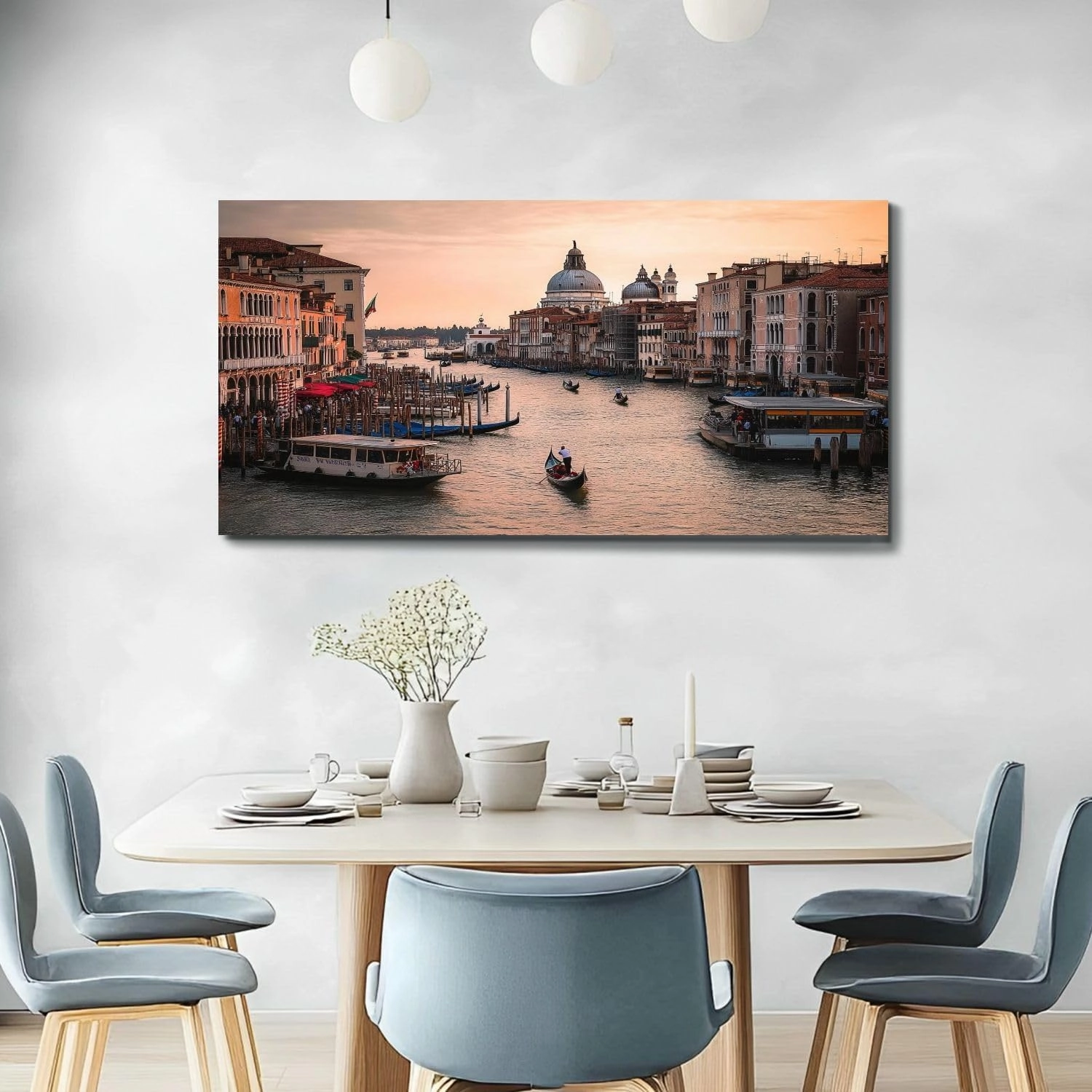 20"x 40" Large Wall Art Scenic grand canal venice gondolas italian waterway traditional boats Painting Picture Print on Canvas Wall Art for Living Room Bedroom Modern Home Wall Decor Framed Artwork