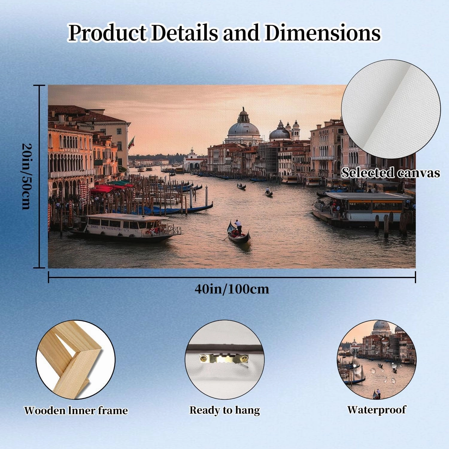 20"x 40" Large Wall Art Scenic grand canal venice gondolas italian waterway traditional boats Painting Picture Print on Canvas Wall Art for Living Room Bedroom Modern Home Wall Decor Framed Artwork
