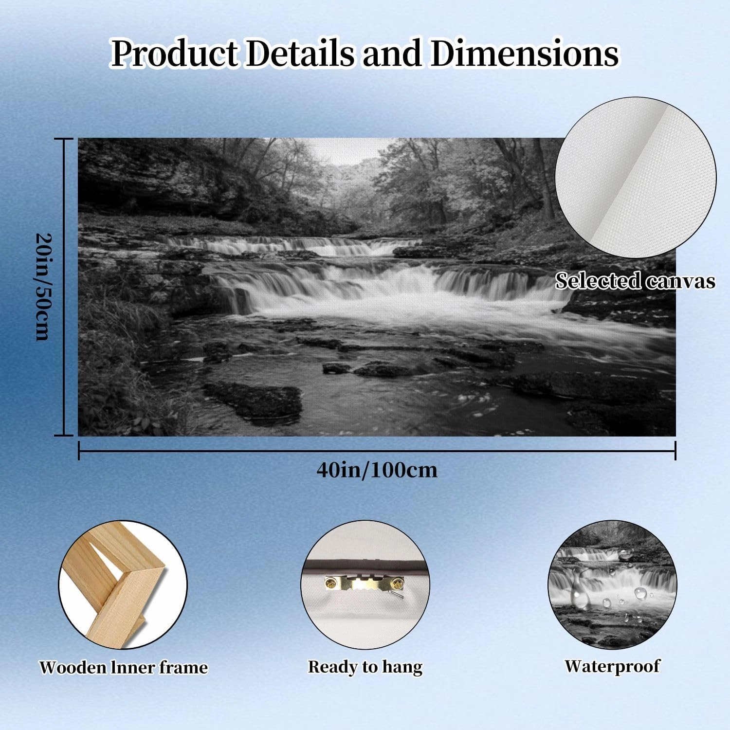 20"x 40" Large Wall Art Waterfall Willow River State Park Hudson Wisconsin fall Painting Picture Print on Canvas Wall Art for Living Room Bedroom Modern Home Wall Decor Framed Artwork