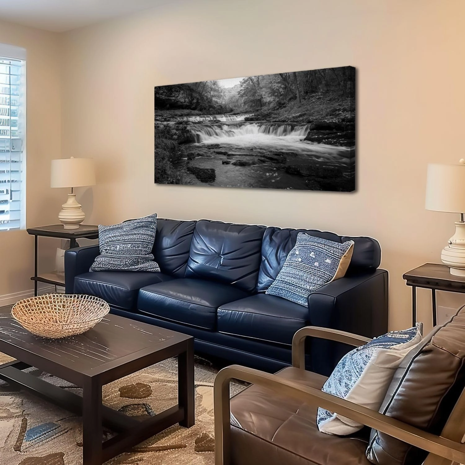 20"x 40" Large Wall Art Waterfall Willow River State Park Hudson Wisconsin fall Painting Picture Print on Canvas Wall Art for Living Room Bedroom Modern Home Wall Decor Framed Artwork