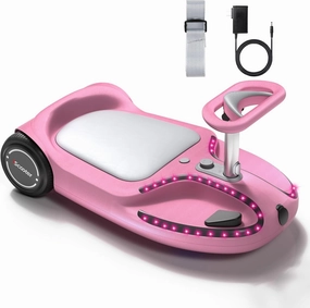 21.6V Electric Wiggle Car with Pedal and Pull Rope, 4 in 1 Swing Car,Lithium Rechargeable Battery, 3 Speed Wiggle Car Ride On Toy, 100  Lights, Bluetooth, Anti-Rollover for Ages 3  (Pink)