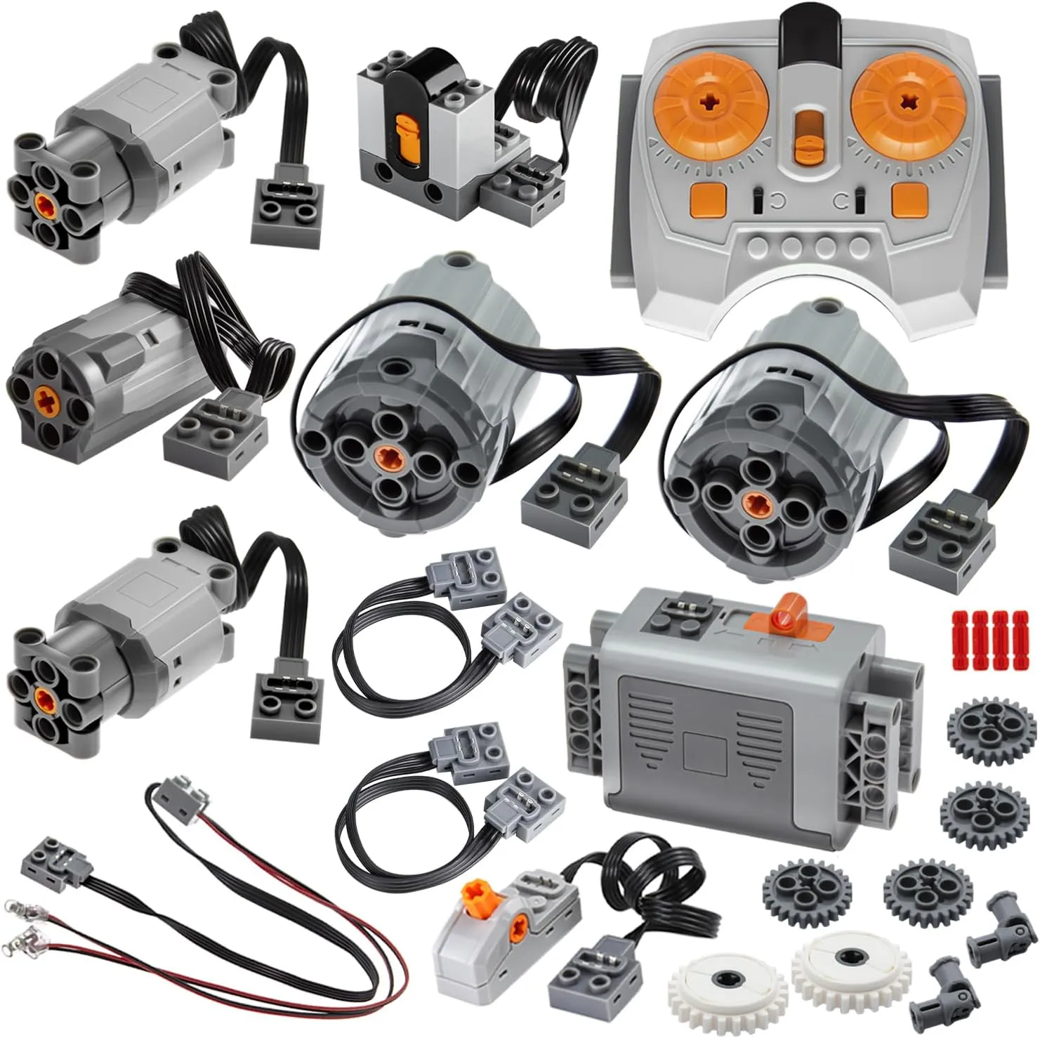 24 Pcs Power-Function Kit Motor-Remote-Control AA-Battery-Box-8881 Light Cable Control Switch Technical-Parts, Motor Power Change Parts Compatible with Major Brands