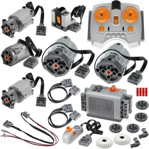 24 Pcs Power-Function Kit Motor-Remote-Control AA-Battery-Box-8881 Light Cable Control Switch Technical-Parts, Motor Power Change Parts Compatible with Major Brands