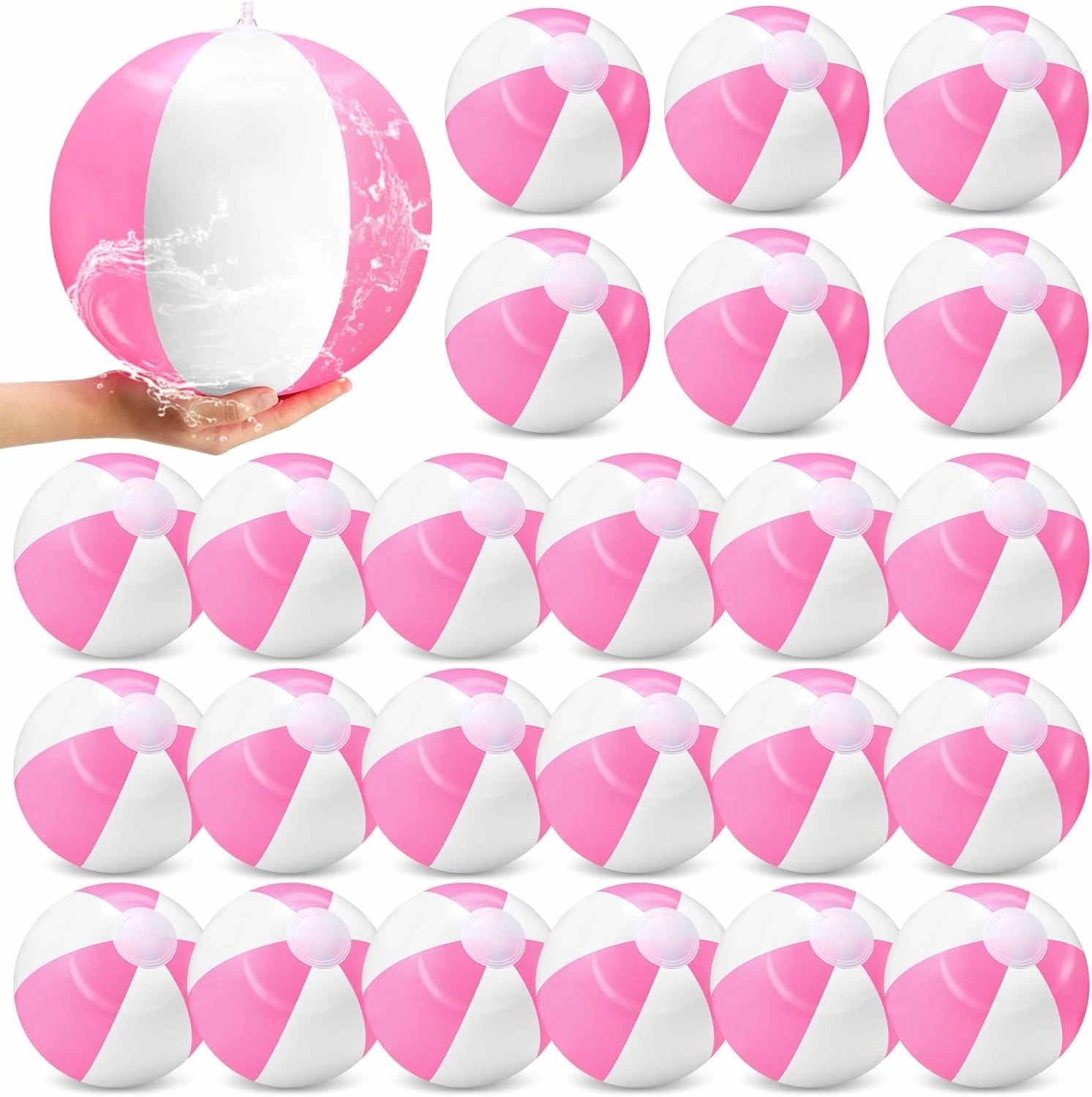 24 Pieces Pink and White Inflatable Beach Ball Round Pool PVC Balls Bulk Pool Party Favors Blow up Game Summer Toys for Swimming Hawaiian Tropical Theme Party Supplies