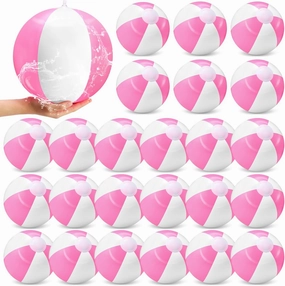 24 Pieces Pink and White Inflatable Beach Ball Round Pool PVC Balls Bulk Pool Party Favors Blow up Game Summer Toys for Swimming Hawaiian Tropical Theme Party Supplies