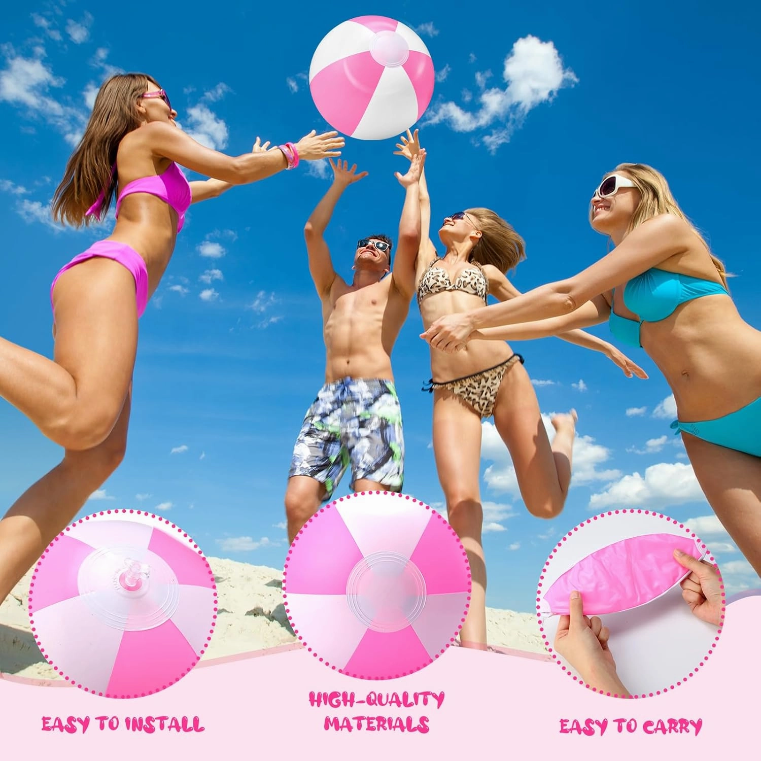 24 Pieces Pink and White Inflatable Beach Ball Round Pool PVC Balls Bulk Pool Party Favors Blow up Game Summer Toys for Swimming Hawaiian Tropical Theme Party Supplies