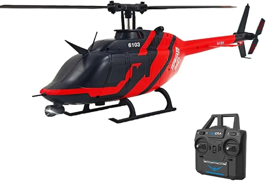 2.4G 1/33 C138 Bell 206 RC Helicopter for Adult, 6CH 6-Axis Gyro Single-Propeller Flybarless Flying Aircraft, Optical Flow Positioning/One-Key Take Off/Landing - 2PCS Battery