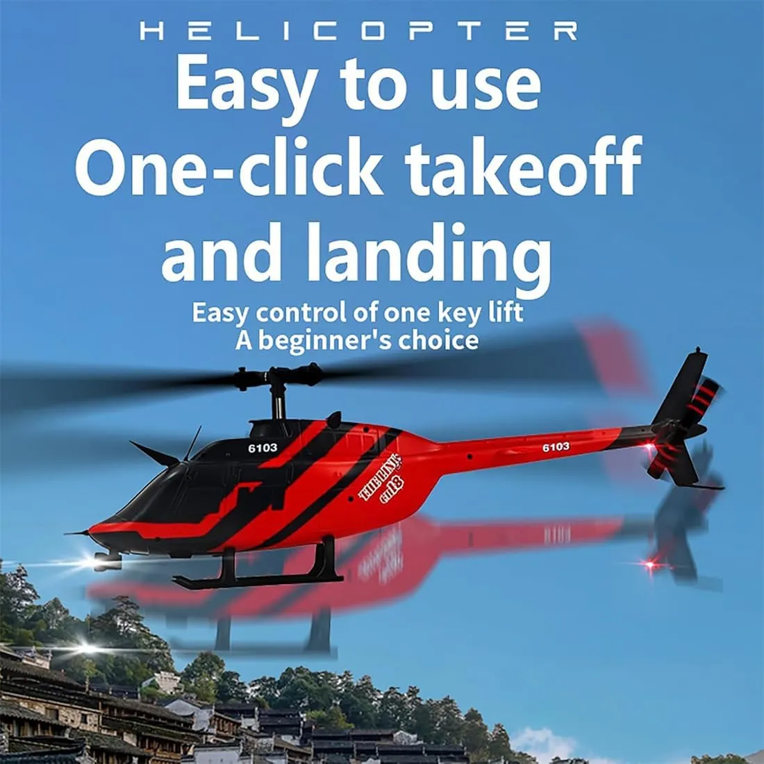 2.4G 1/33 C138 Bell 206 RC Helicopter for Adult, 6CH 6-Axis Gyro Single-Propeller Flybarless Flying Aircraft, Optical Flow Positioning/One-Key Take Off/Landing - 2PCS Battery