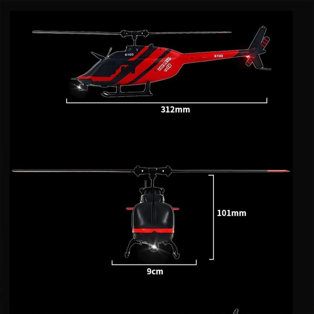 2.4G 1/33 C138 Bell 206 RC Helicopter for Adult, 6CH 6-Axis Gyro Single-Propeller Flybarless Flying Aircraft, Optical Flow Positioning/One-Key Take Off/Landing - 2PCS Battery