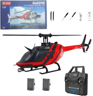2.4G 1/33 C138 Bell 206 RC Helicopter for Adult, 6CH 6-Axis Gyro Single-Propeller Flybarless Flying Aircraft, Optical Flow Positioning/One-Key Take Off/Landing - 2PCS Battery
