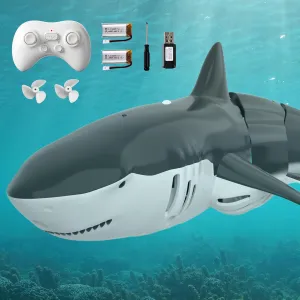 2.4GHz Remote Control Shark Toy for Pool, 1:18 Scale High Simulation RC Shark with Light & Spray Water, Electric Remote Controlled Swimming Water Toy Boat for 4 5 6 7 Year olds Kid Boys Girls