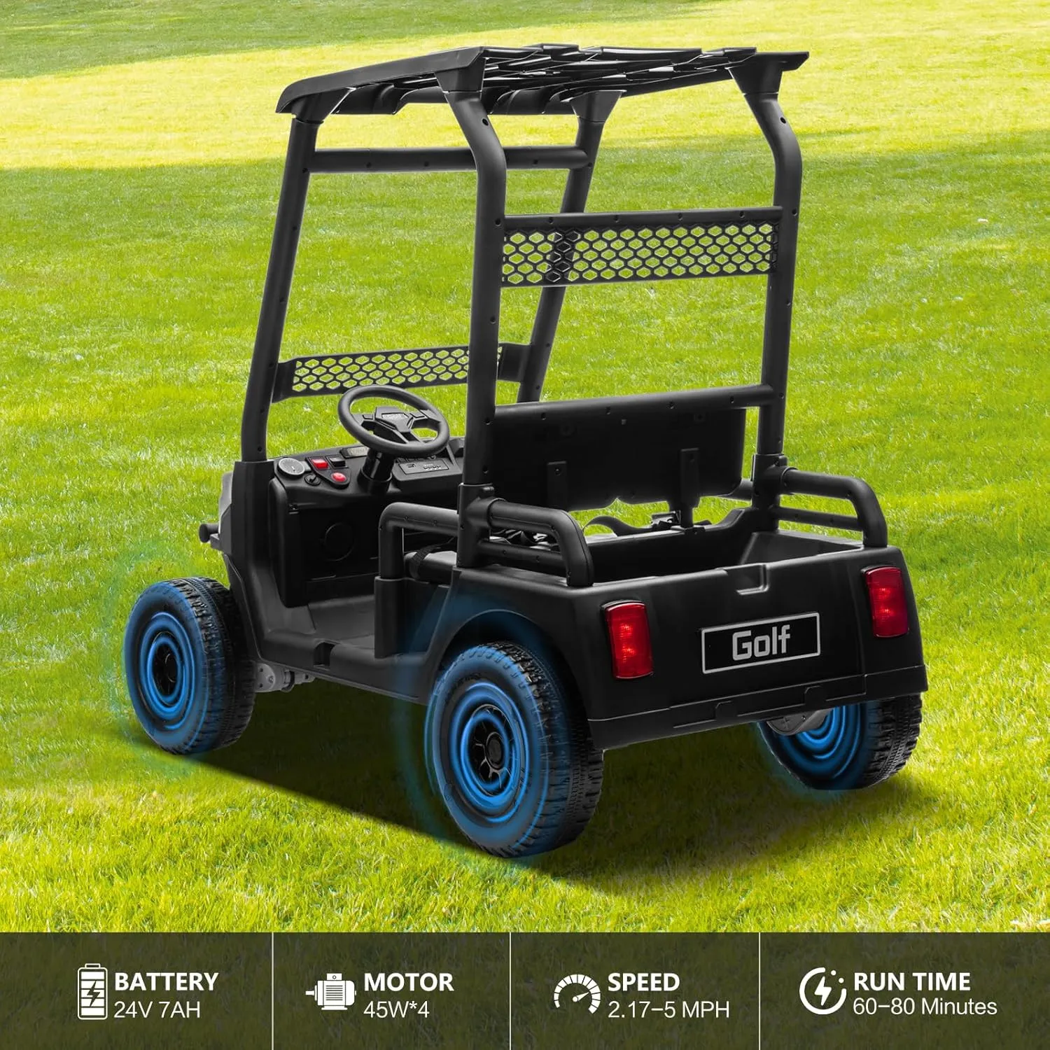 24V 2 Seater Kids Ride on Car, 4WD Golf Cart with Parent Remote Control, 4x4 Motors Ride on Truck with Roof, Toddler Electric Vehicle with Storage Box, Foot Pedal, Music Player, Lights, Horn, White