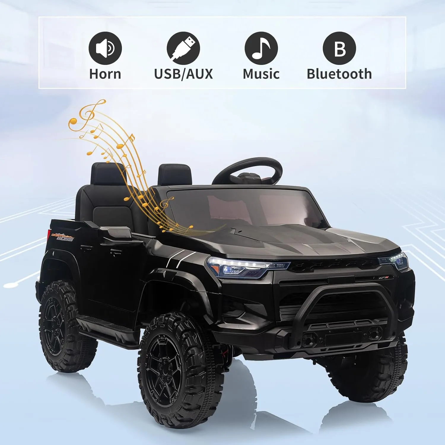 24V 2 Seater Kids Ride On Truck Car Toddlers Electric Car Toy Battery Powered Ride On Toy with Remote Control, Handle, Battery Display, Back Storage, Soft Start, Led Lights, Mp3 Player, Black