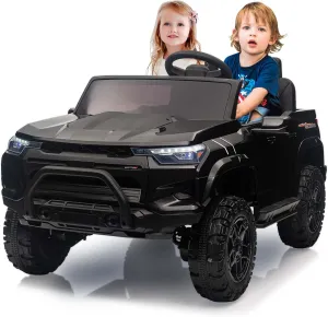 24V 2 Seater Kids Ride On Truck Car Toddlers Electric Car Toy Battery Powered Ride On Toy with Remote Control, Handle, Battery Display, Back Storage, Soft Start, Led Lights, Mp3 Player, Black