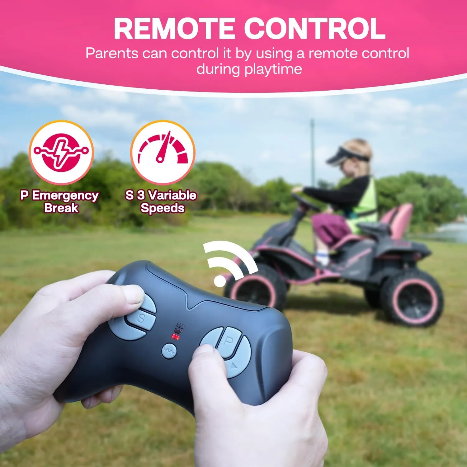24V Ride on Toy for Big Kids, Kids' Electric Vehicles Outdoor Race Toy with 4 Strong Motors Total 300W Bluetooth Speaker and 24V 7AH Big Battery, Adjustable Seat, Electric Cars for Children 3-12