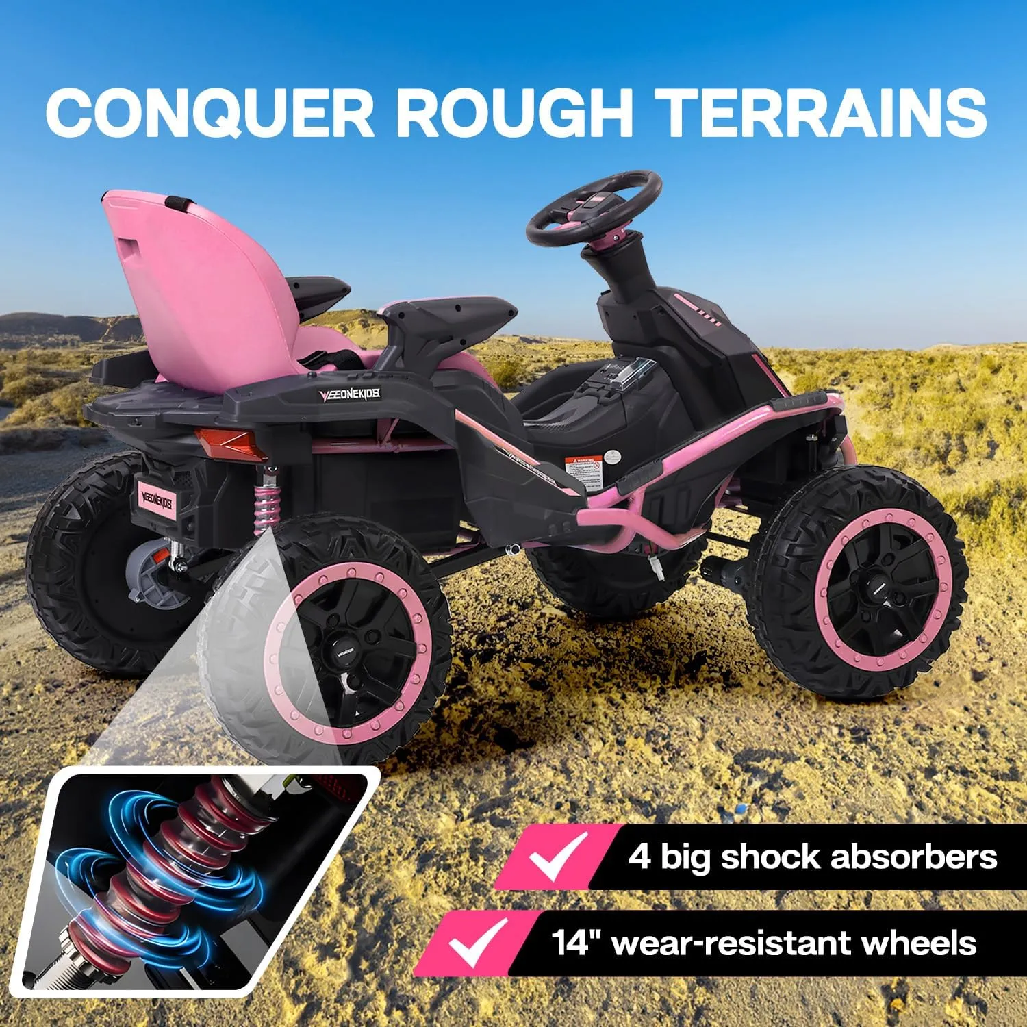 24V Ride on Toy for Big Kids, Kids' Electric Vehicles Outdoor Race Toy with 4 Strong Motors Total 300W Bluetooth Speaker and 24V 7AH Big Battery, Adjustable Seat, Electric Cars for Children 3-12