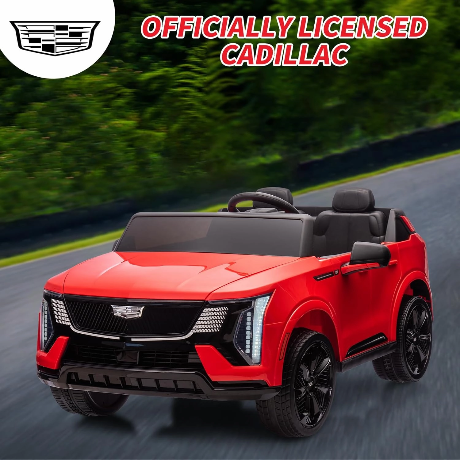 24V 2 Seater Kids Ride On Car Licensed Cadillac Electric Car Toy for Toddlers Battery Powered Ride On Truck with 2.4G Remote Control, Spring Suspension, Music, LED Lights, Red
