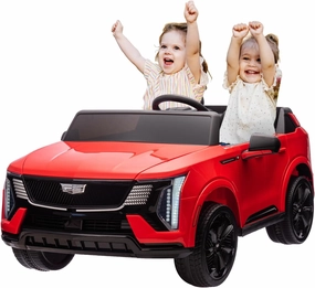 24V 2 Seater Kids Ride On Car Licensed Cadillac Electric Car Toy for Toddlers Battery Powered Ride On Truck with 2.4G Remote Control, Spring Suspension, Music, LED Lights, Red