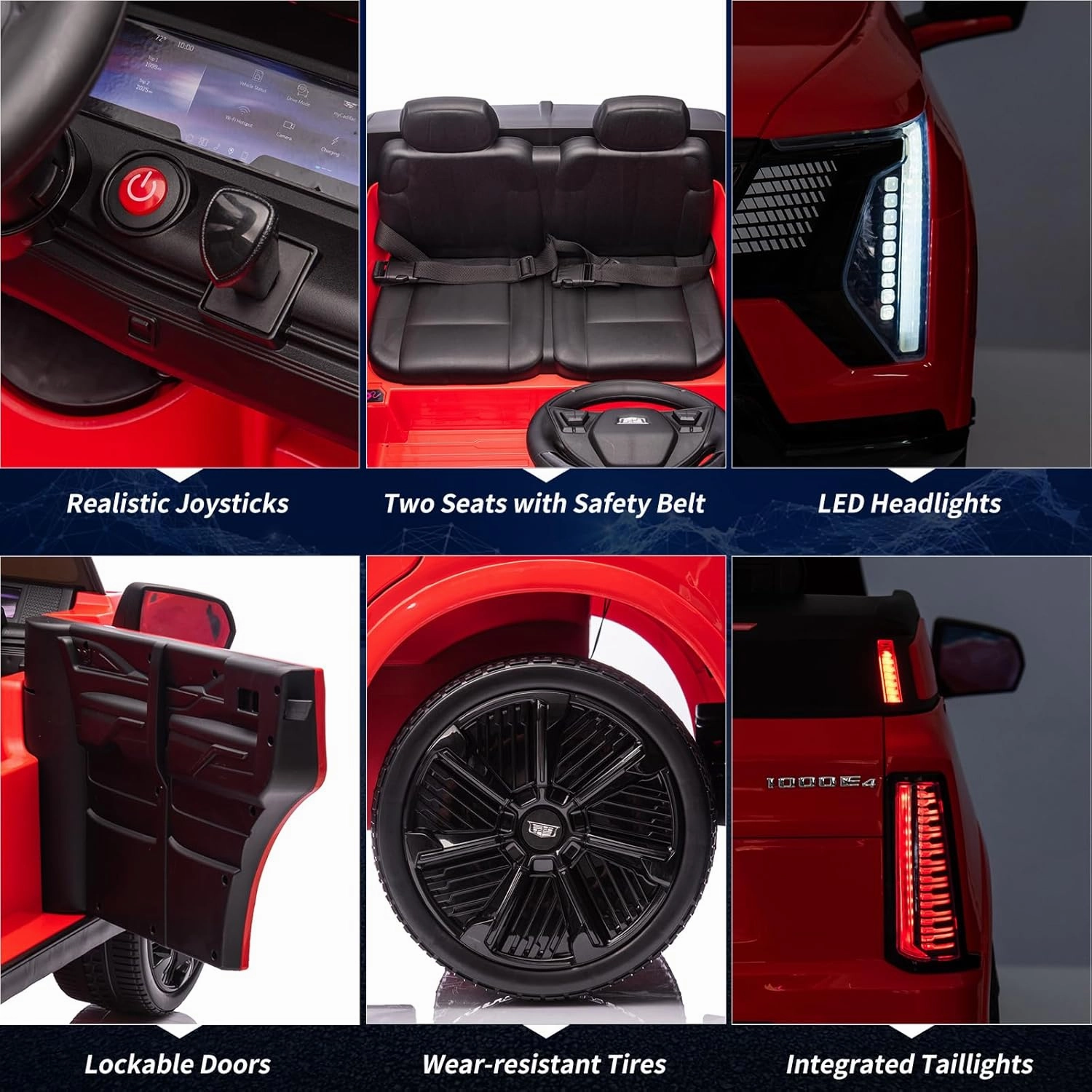 24V 2 Seater Kids Ride On Car Licensed Cadillac Electric Car Toy for Toddlers Battery Powered Ride On Truck with 2.4G Remote Control, Spring Suspension, Music, LED Lights, Red