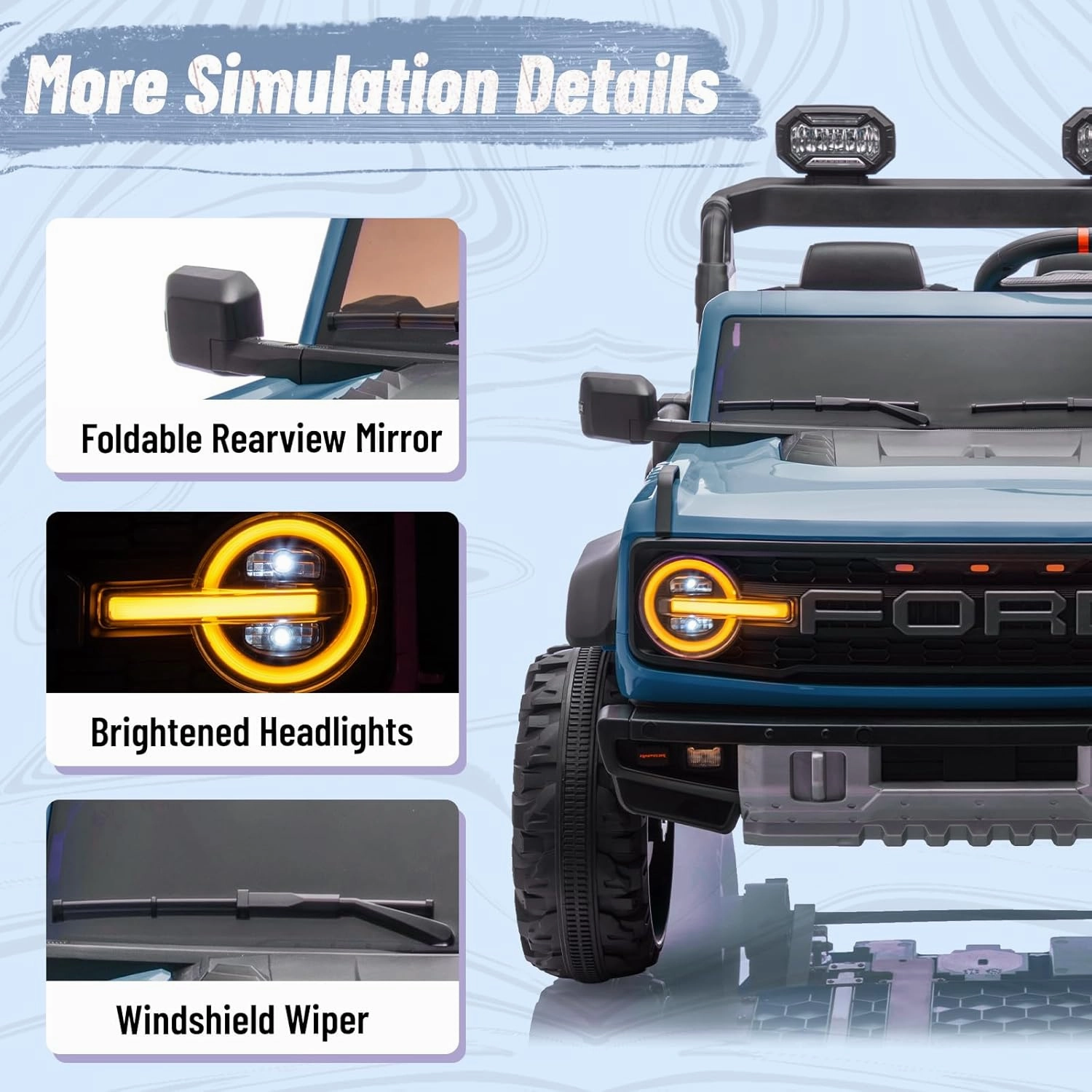 24V Ride on Toy for Big Kids,Ford Bronco Raptor 2 Seater Kids Electric Vehicle Car with Remote,Battery Powered Car 4 Wheels with Spring Suspension,LED Light,Bluetooth,3 Speeds (24V, Blue)