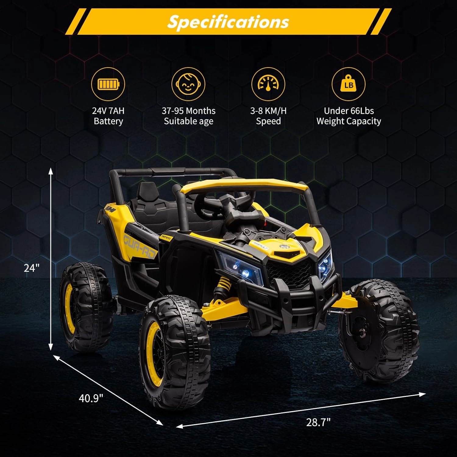 24V Ride On UTV Car, Battery Powered Electric Vehicles, Kids UTV with Remote Control, Spring Suspension,200W Motor, Metal Frame, USB, Music, LED Lights, Ride On Toy for Kids