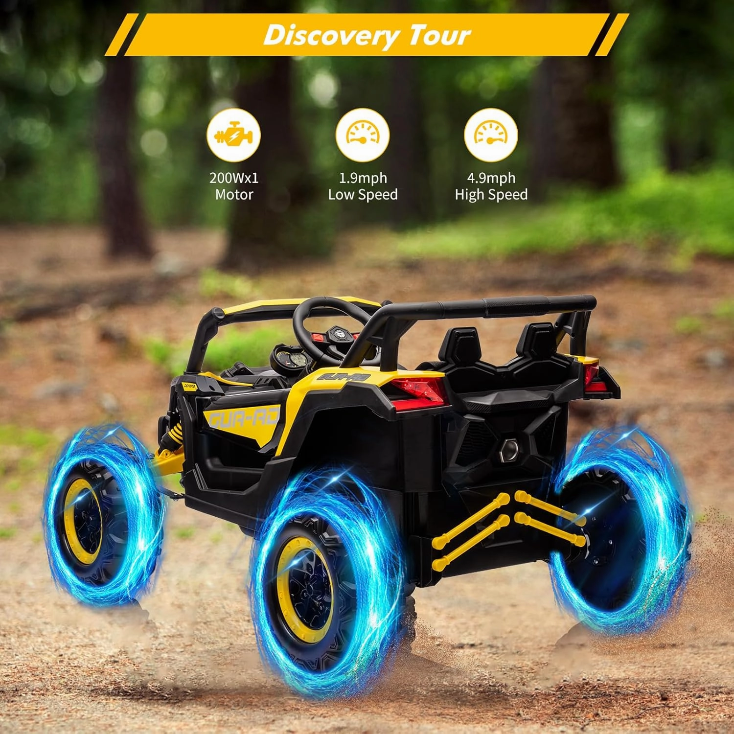 24V Ride On UTV Car, Battery Powered Electric Vehicles, Kids UTV with Remote Control, Spring Suspension,200W Motor, Metal Frame, USB, Music, LED Lights, Ride On Toy for Kids