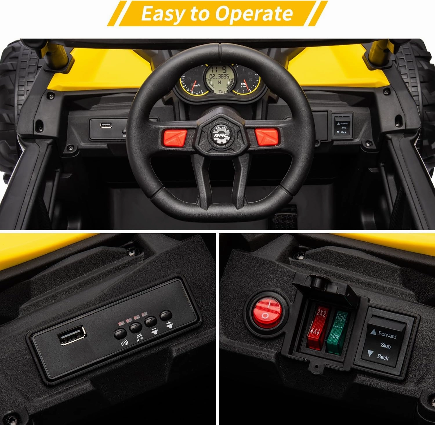 24V Ride On UTV Car, Battery Powered Electric Vehicles, Kids UTV with Remote Control, Spring Suspension,200W Motor, Metal Frame, USB, Music, LED Lights, Ride On Toy for Kids