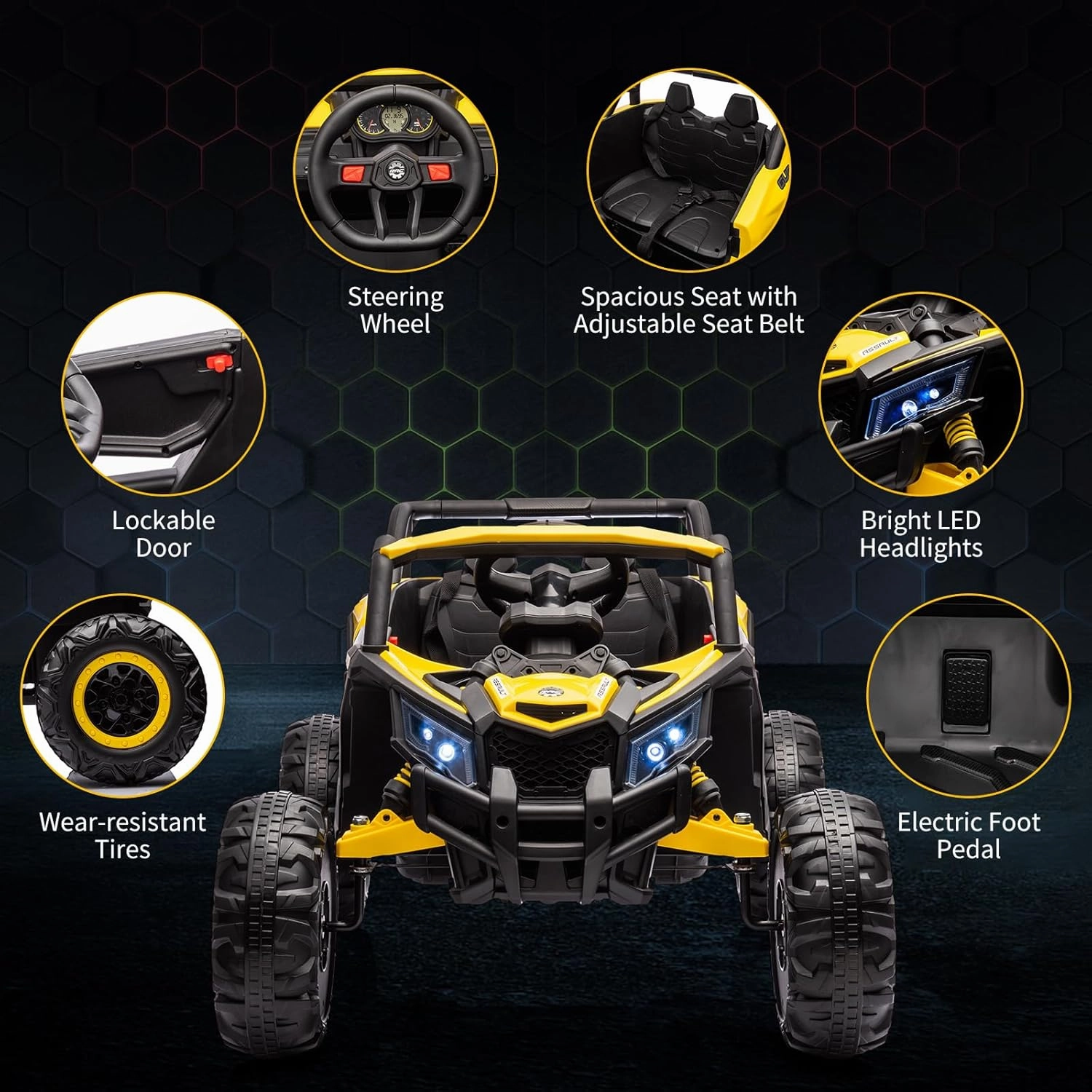 24V Ride On UTV Car, Battery Powered Electric Vehicles, Kids UTV with Remote Control, Spring Suspension,200W Motor, Metal Frame, USB, Music, LED Lights, Ride On Toy for Kids