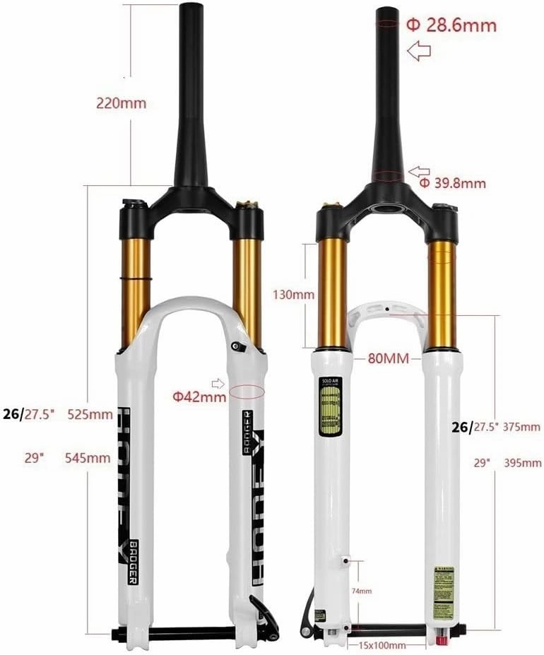 26 27.5 29 Bike Bike Suspension Fork Travel 120mm Air Fork Rebound Adjustable 28.6mm Straight Fork Thru Axle 15 * 100mm Manual/Remote Lockout(Manual,27.5'')