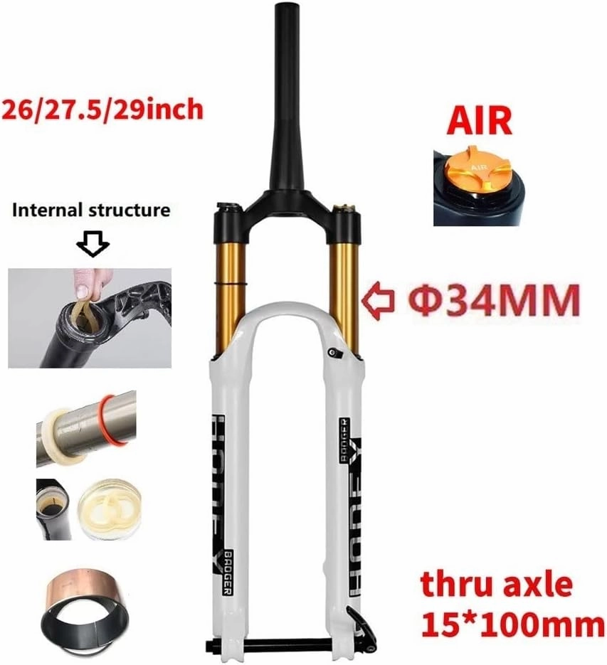 26 27.5 29 Bike Bike Suspension Fork Travel 120mm Air Fork Rebound Adjustable 28.6mm Straight Fork Thru Axle 15 * 100mm Manual/Remote Lockout(Manual,27.5'')