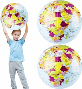 2 Pack 24 Inch Large Inflatable Globe Giant Blow Up World Globe Summer Beach Ball Inflatable Earth Globes for Pool Party arth Day Classroom Teaching