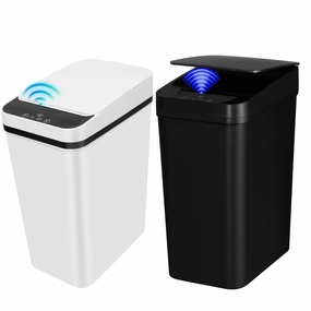 2 Pack Bathroom Trash can,Smart Touchless Trash Can,Automatic Motion Sensor Trash Bin with Lid,2.4 Gallon Garbage Can, Kitchen, Bathroom, Office, Bedroom Trash can (Black White)