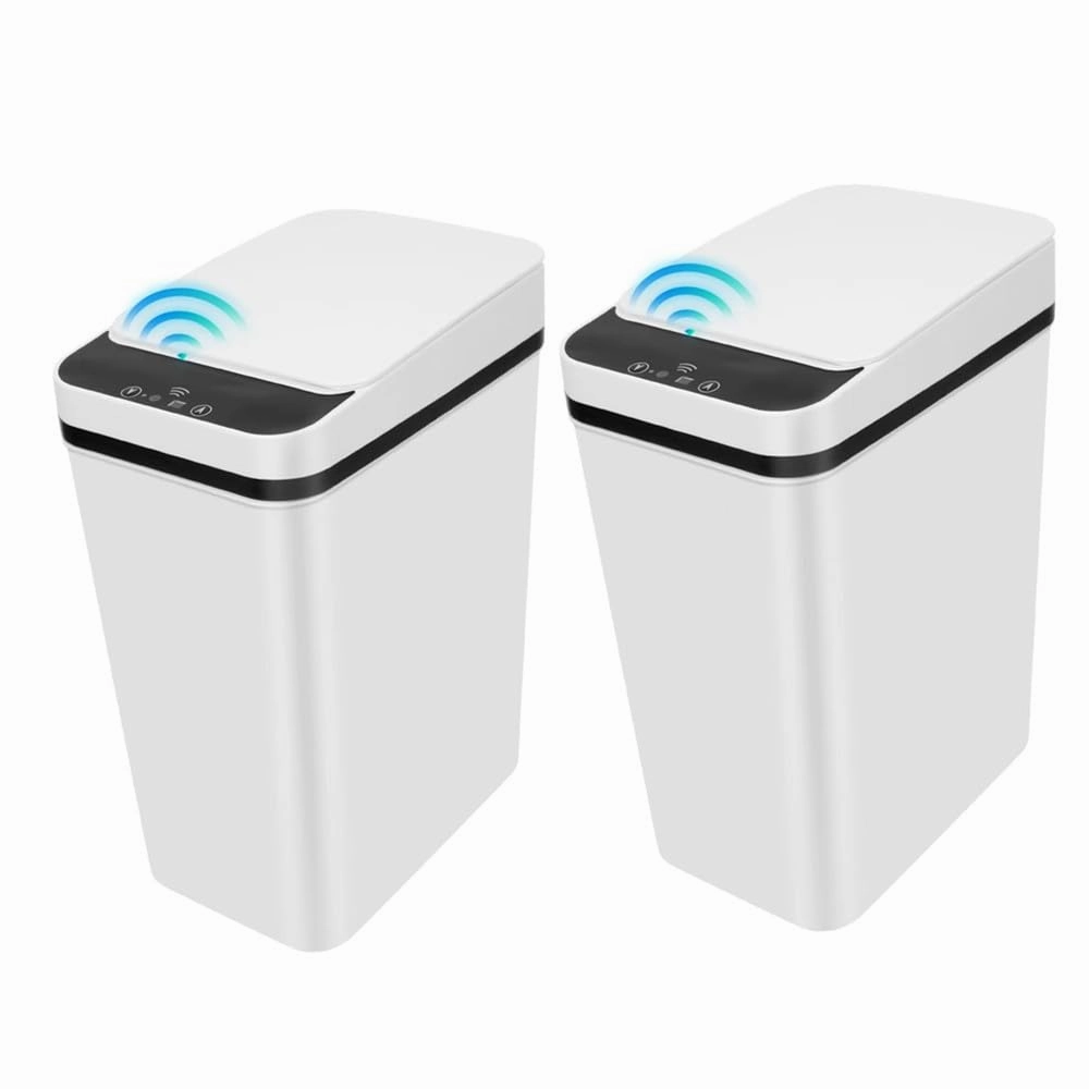 2 Pack Bathroom Trash can,Smart Touchless Trash Can,Automatic Motion Sensor Trash Bin with Lid,2.4 Gallon Garbage Can, Kitchen, Bathroom, Office, Bedroom Trash can (White White)