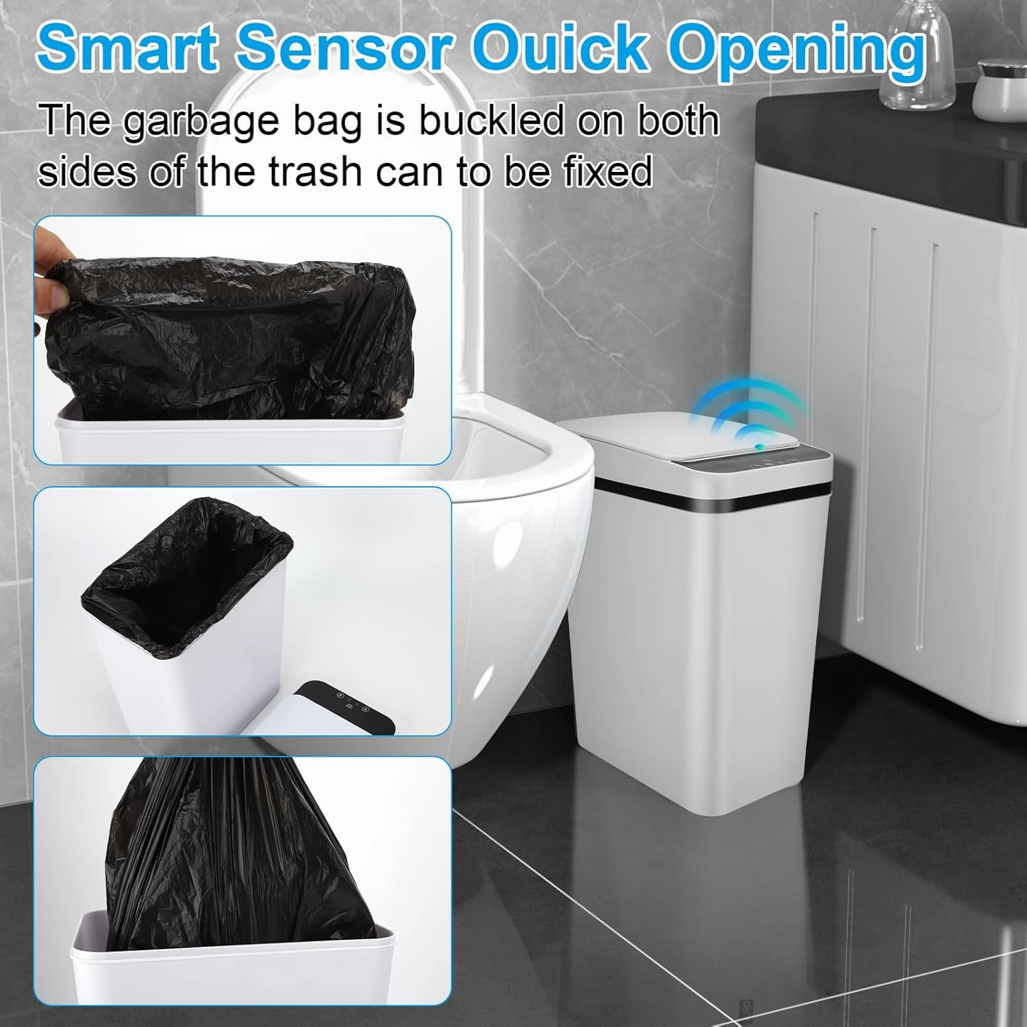 2 Pack Bathroom Trash can,Smart Touchless Trash Can,Automatic Motion Sensor Trash Bin with Lid,2.4 Gallon Garbage Can, Kitchen, Bathroom, Office, Bedroom Trash can (White White)