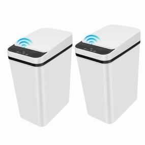 2 Pack Bathroom Trash can,Smart Touchless Trash Can,Automatic Motion Sensor Trash Bin with Lid,2.4 Gallon Garbage Can, Kitchen, Bathroom, Office, Bedroom Trash can (White White)
