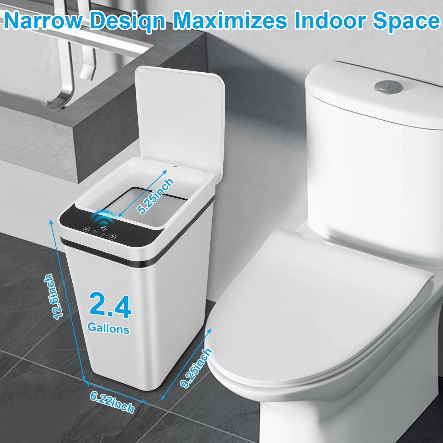 2 Pack Bathroom Trash can,Smart Touchless Trash Can,Automatic Motion Sensor Trash Bin with Lid,2.4 Gallon Garbage Can, Kitchen, Bathroom, Office, Bedroom Trash can (White White)