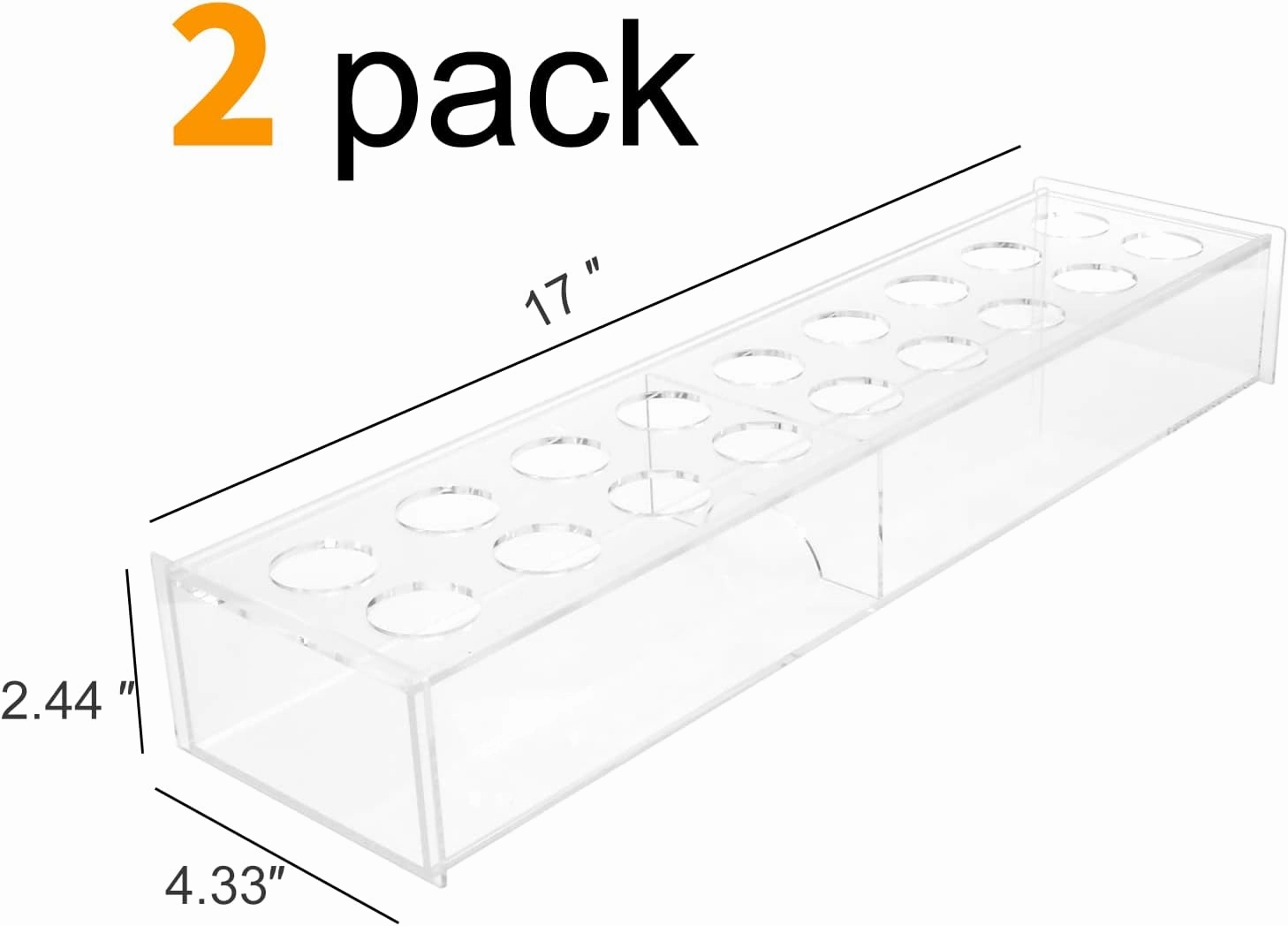 2 Pack Clear Acrylic Vase for Flowers, 17 Inch Long Rectangular Vase with 18 Holes, Low Floral Modern Vases for Centerpieces for Wedding Table and Dinning Room