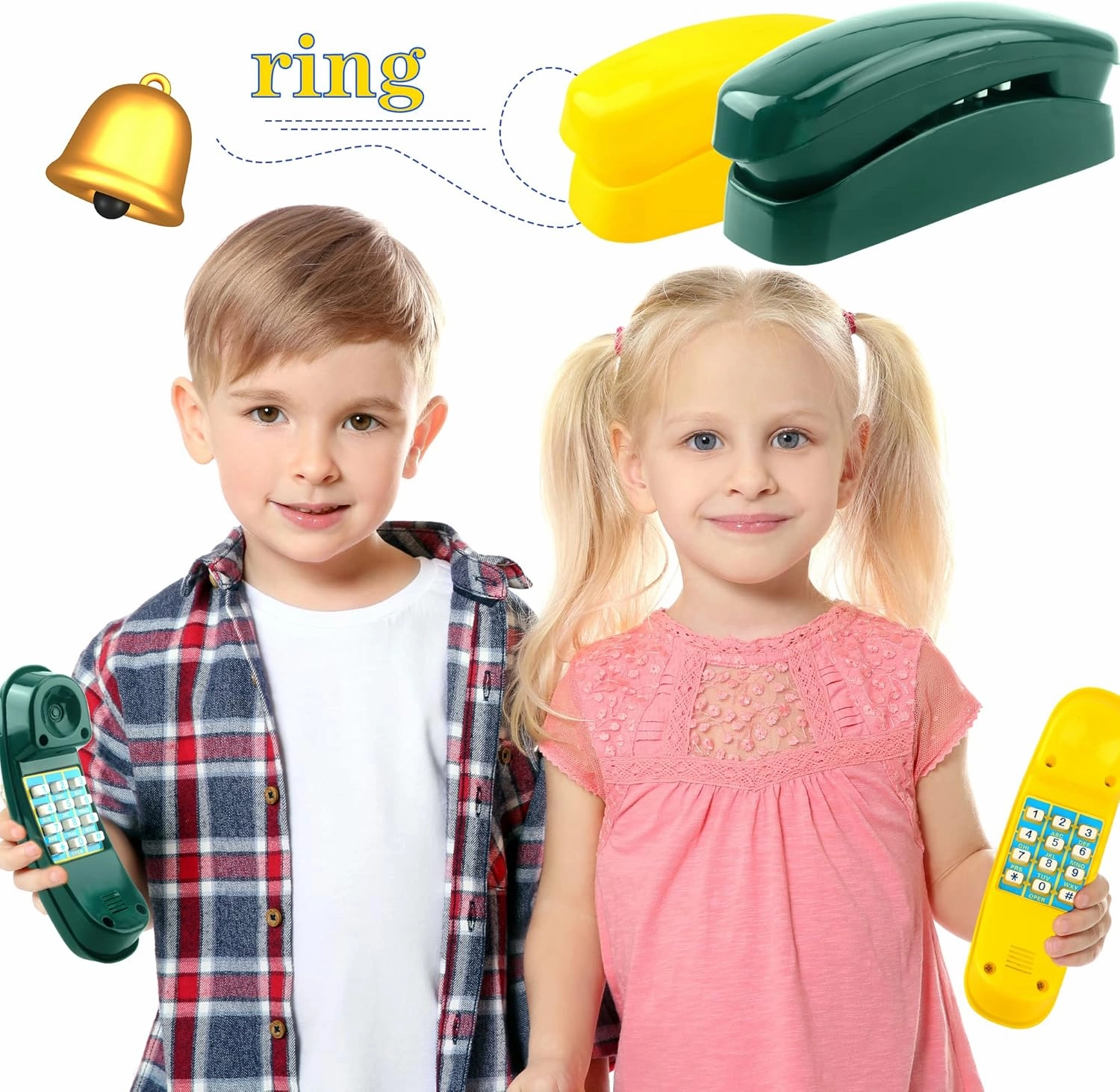 2 Pack Swingset Phone Toys Playground Swing Set Telephone Plastic Pretend Play Telephone with Numeric Key for Kids Outdoor Playground Treehouse Accessories (Yellow, Green)