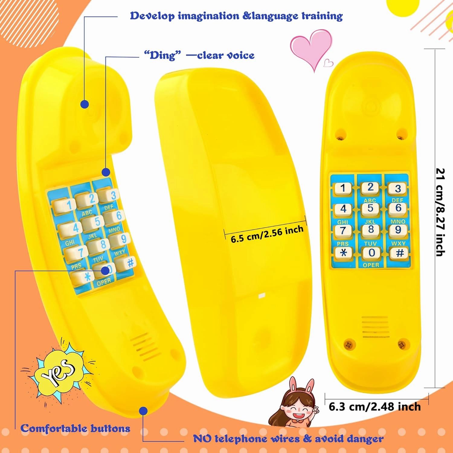 2 Pack Swingset Phone Toys Playground Swing Set Telephone Plastic Pretend Play Telephone with Numeric Key for Kids Outdoor Playground Treehouse Accessories (Yellow, Green)