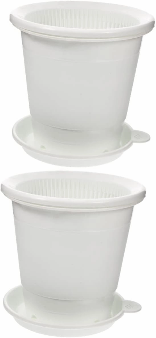 2 Sets Rounded Flowerpot with Drainage Hole Pp Material Slotted Planter Pot Set for Small Plants
