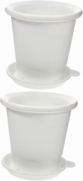 2 Sets Rounded Flowerpot with Drainage Hole Pp Material Slotted Planter Pot Set for Small Plants