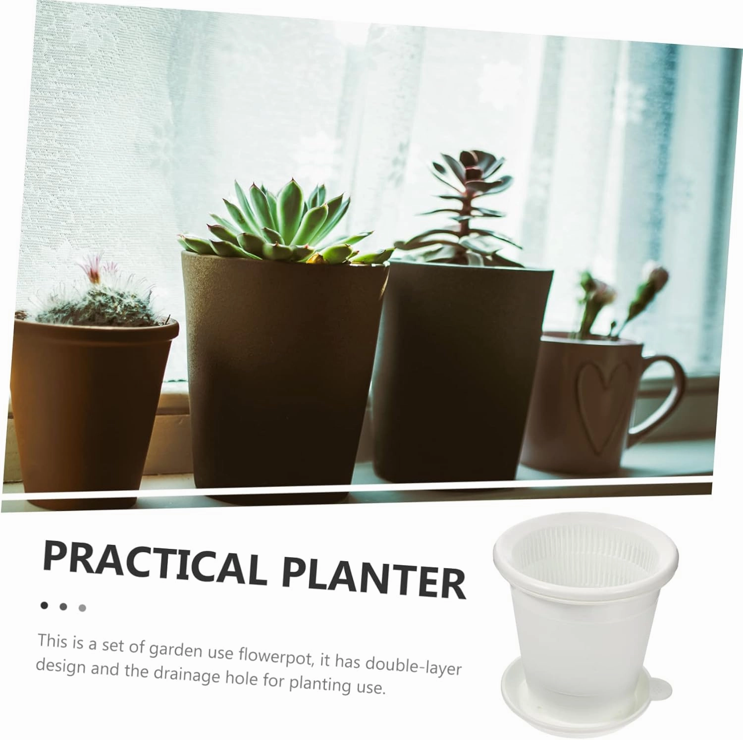 2 Sets Rounded Flowerpot with Drainage Hole Pp Material Slotted Planter Pot Set for Small Plants