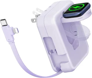 2in1 iWatch Charger, 36W Retractable Charger for iPhone iWatch,Travel Wall Charging Block Compatible with iPhone 16/15/14/13/12/11 iWatch (Purple)