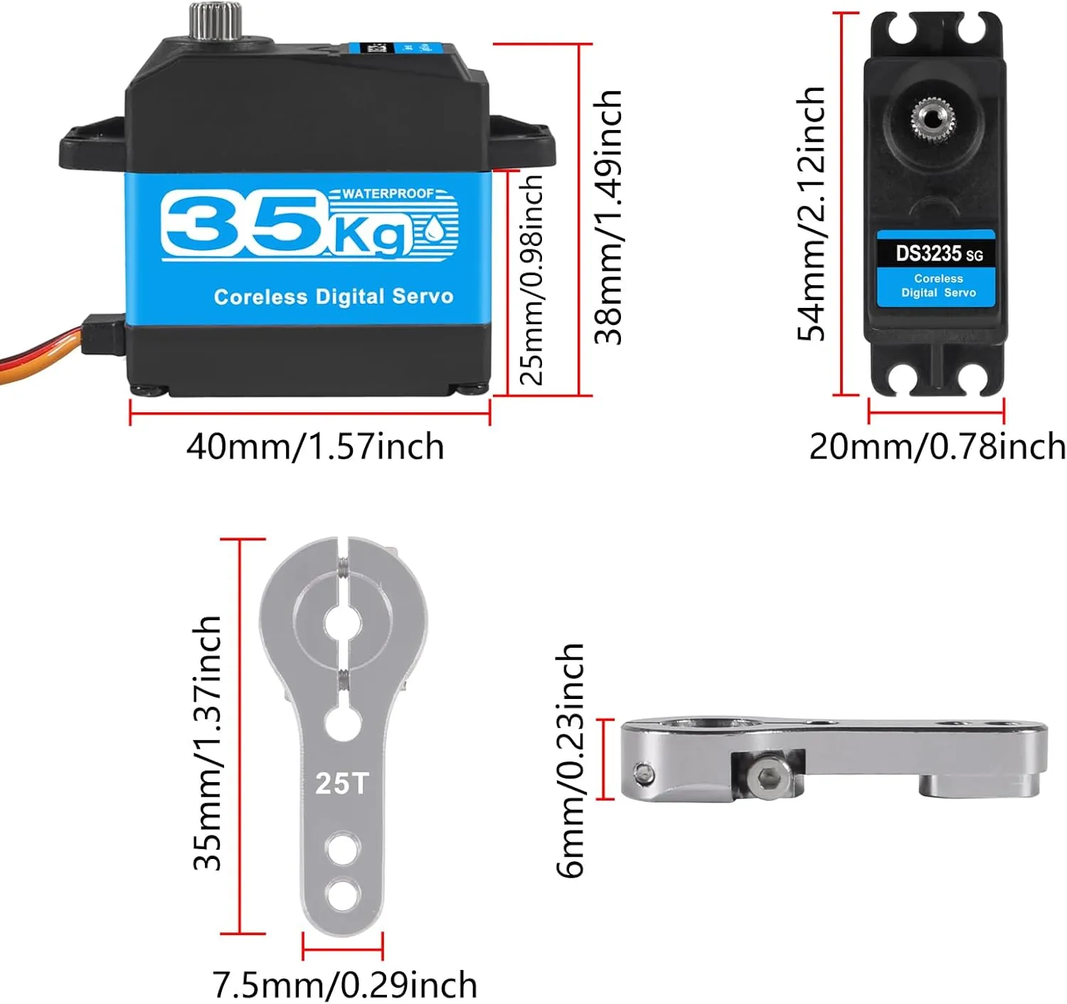 2PACK 35kg high Torque Coreless Motor servo Metal Gear Digital and Stainless Steel Gear servo Compatible with Arduino servo for RC Helicopter Airplane Car Boat Robot Controls DIY